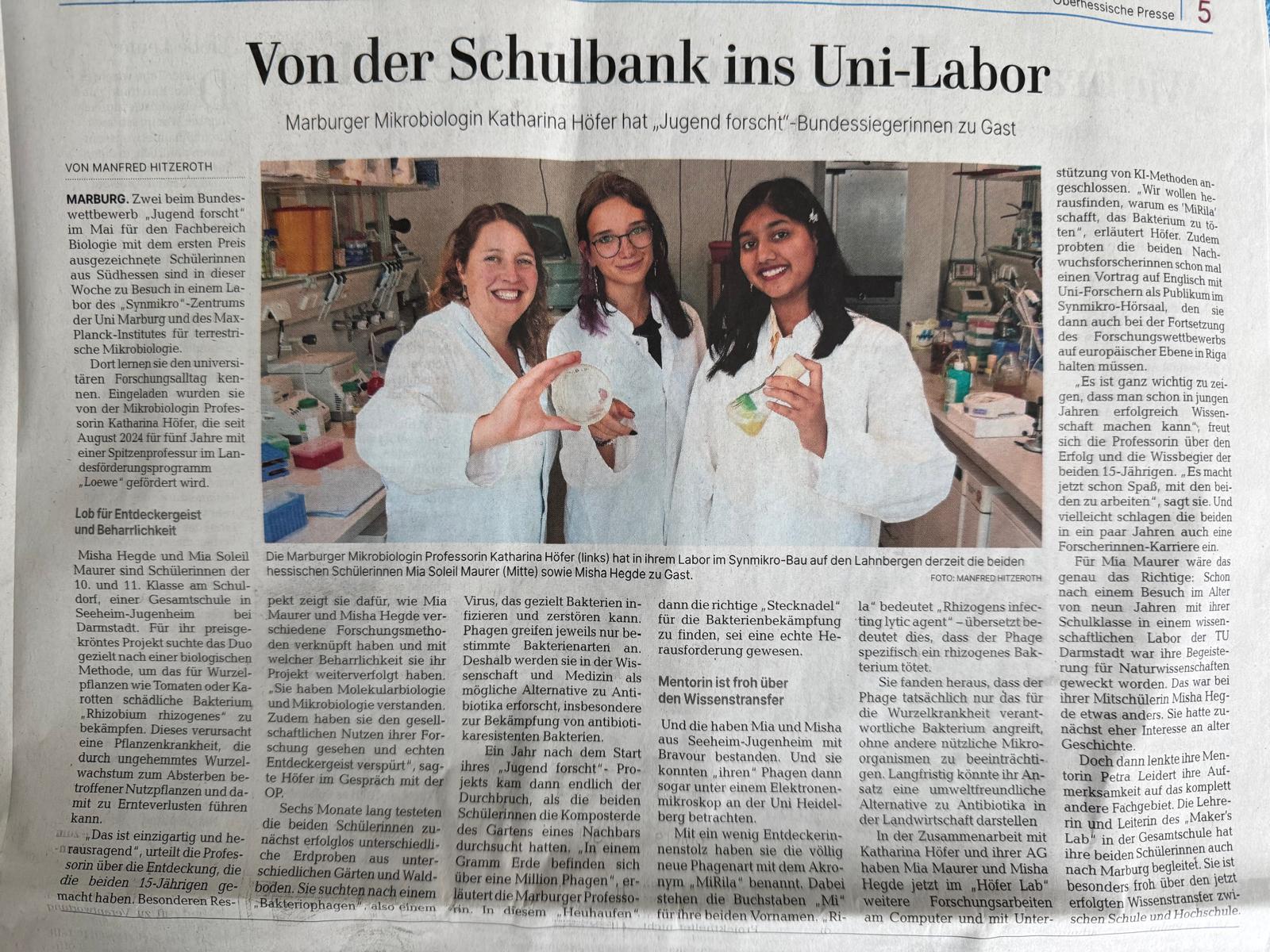 Bericht Besuch MPI Marburg Oberhessische Presse 28.08.25